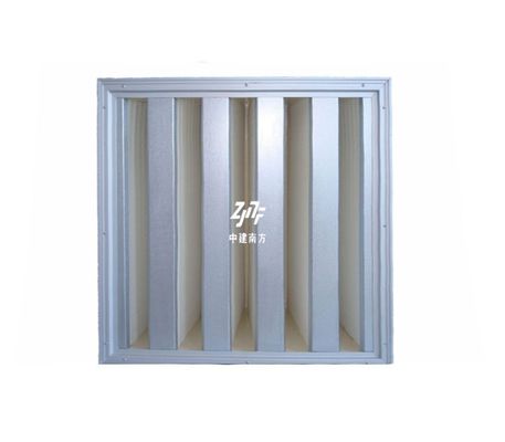 Galvanized Steel Frame V Bank HEPA Filter , 0.3um HEPA Pleated Air Filter H13 High Dust Capability